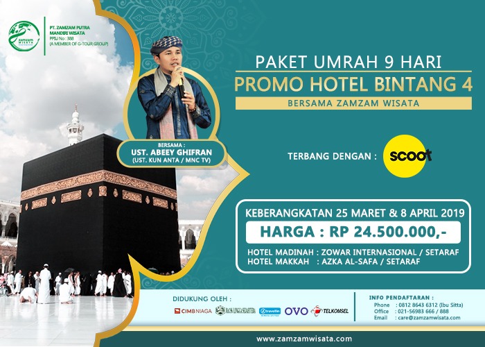 Paket Umrah 9 Hari, Promo Hotel Bintang 4 Bersama Zamzam Wisata